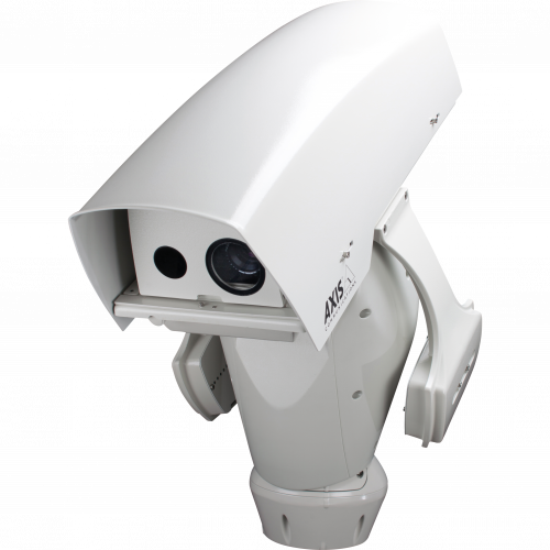 AXIS Q8721-E Dual PTZ is an IP camera with high-quality thermal detection. The camera is viewed from its left angle. 