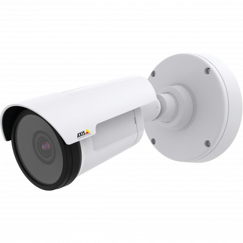 AXIS P1435-E is a compact IP camera with lightfinder and WDR – Forensic Capture. The camera is viewed from its left. 