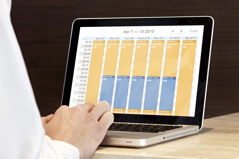 laptop screen with entry manager admin schedules