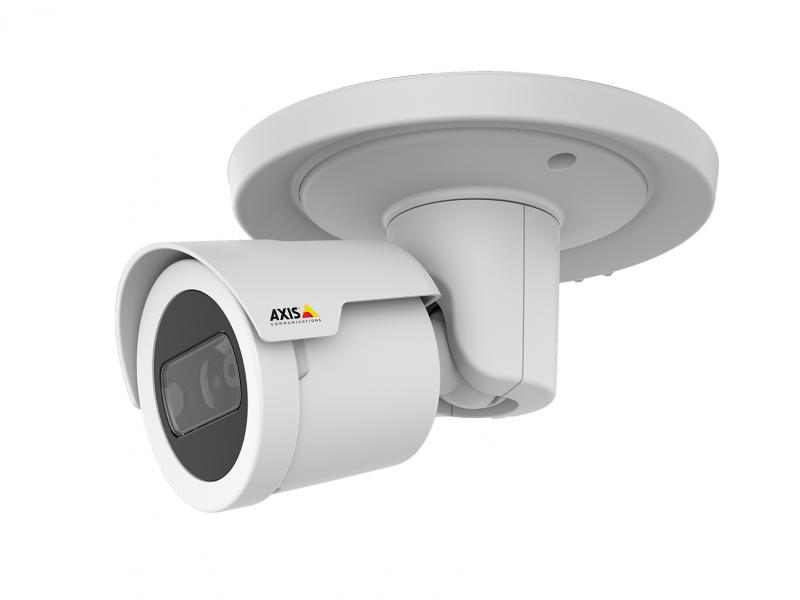 AXIS M20 IP Camera mounted in the ceiling. Viewed from its left angle.