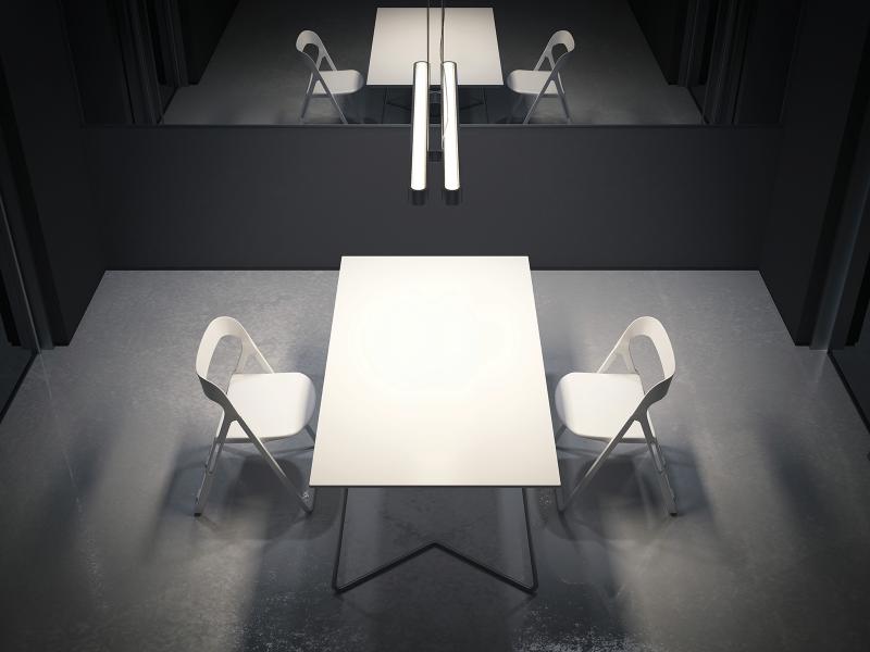 interrogation room table 2 chairs mirror