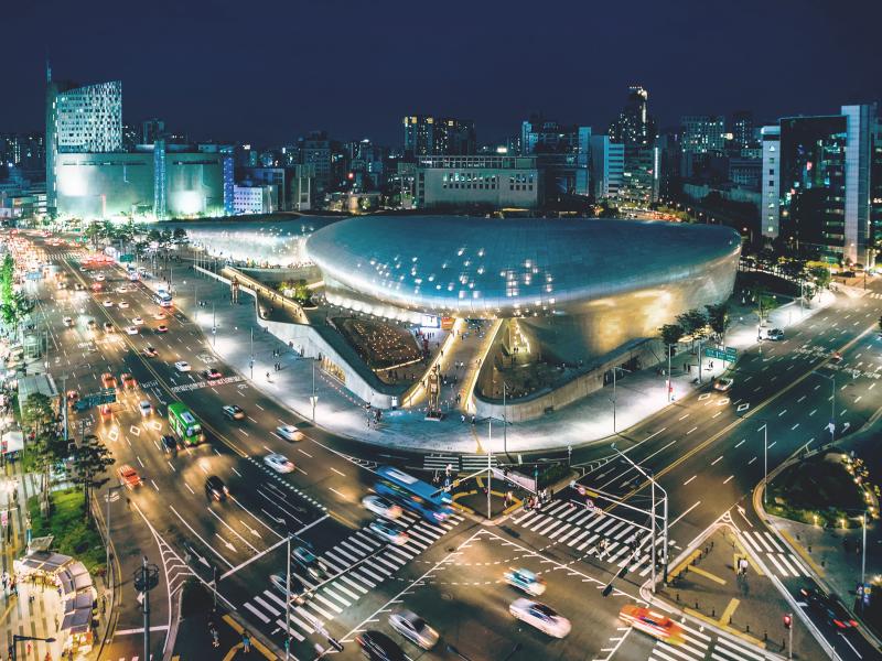 Sky view of sport stadium in Seoul, Korea in the nigth