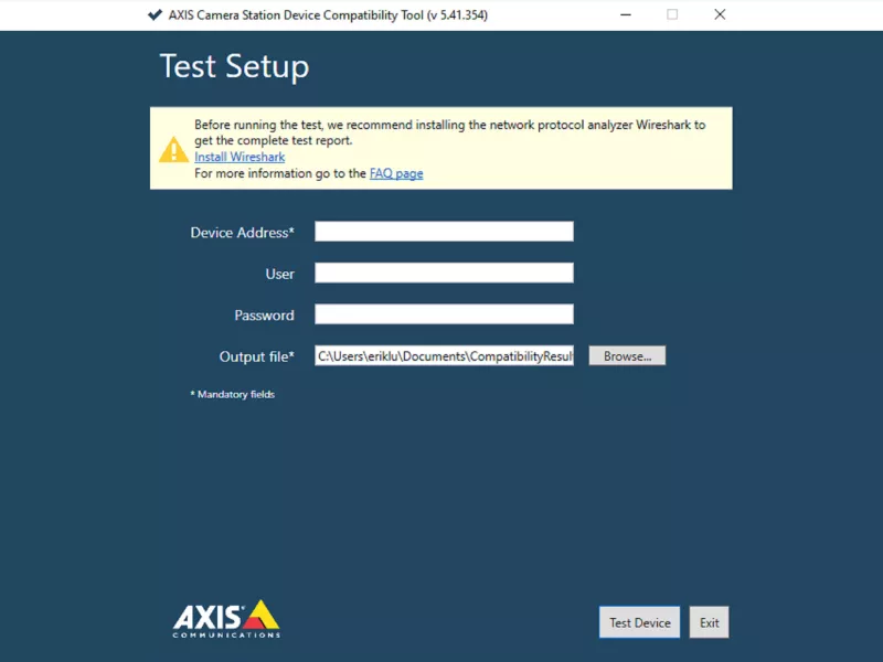 Login to AXIS Camera Station Device Compatibility Tool