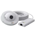 White camera with round shape and cables leading to a small box.