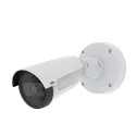 A AXIS P1455-LE é uma câmera IP bullet fixa para áreas externas equipada com as tecnologias Lightfinder e Forensic WDR. A câmera é vista pelo ângulo esquerdo.