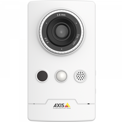 Caméra IP AXIS M1065-LW avec stockage local. La caméra est vue de face. 