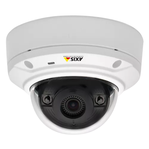 IP Camera AXIS M3024-LVE에는 외부 장치용 에지 스토리지 및 입력/출력 포트가 있습니다. 이 카메라는 천장에서 본 것입니다.