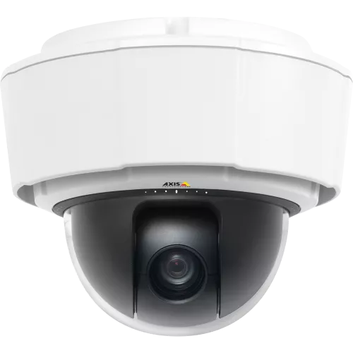 IP Camera AXIS P5512-E has 360° pan with Auto-flip and 12x optical zoom. The camera is viewed from it´s front.