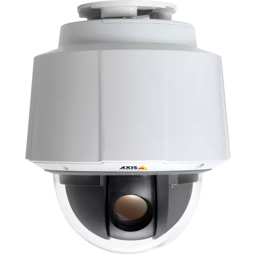 IP Camera AXIS Q6045 has Shock detection and power over ethernet plus (IEEE 802.3at). Viewed from it´s front