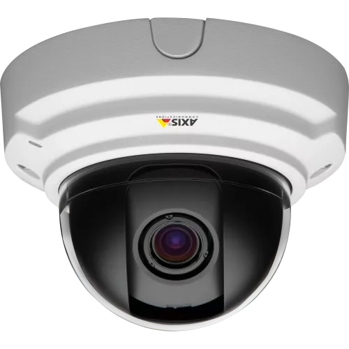 IP Camera AXIS P3346-V has P-Iris control, Digital PTZ and multi-view streaming. Viewed from front