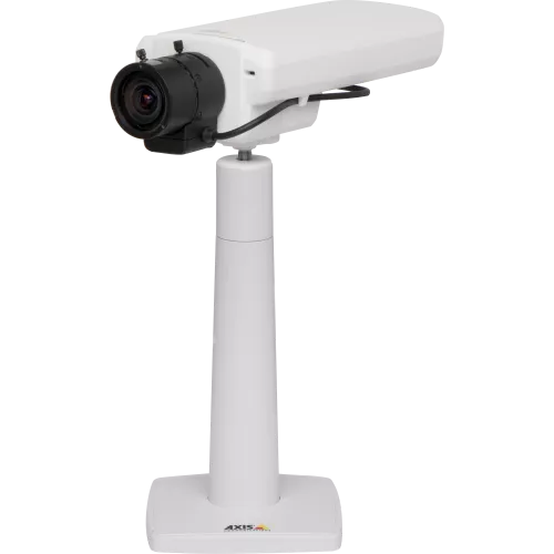 IP Camera AXIS P1353 has lightfinder technology and multiple H.264 streams. The camera is viewed from it´s left.