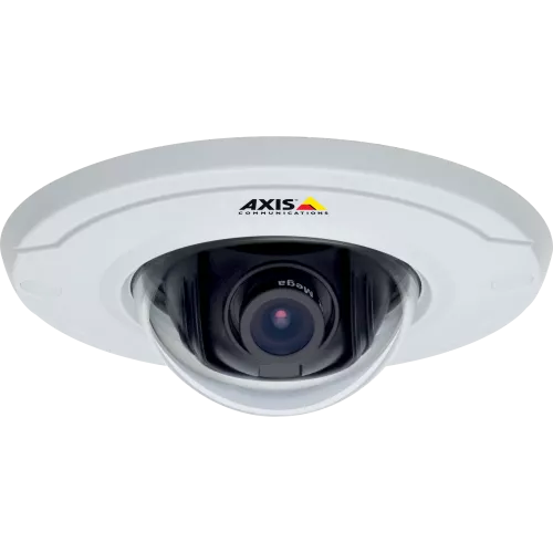 AXIS M3014 is a fixed dome IP camera with an ultra-discreet design. The camera is viewed from its front. 