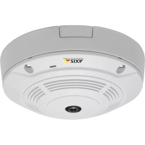 AXIS M3007-P is an ultra-discreet IP camera with 360°/180° panoramic view. The camera is viewed from its front. 