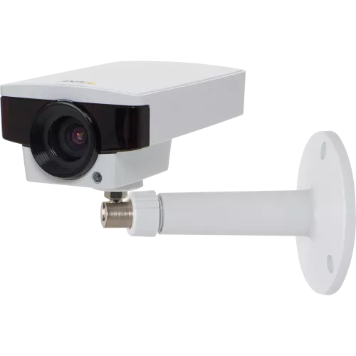 IP Camera AXIS M1144-L has day & night functionality with built-in ir LEDs. The camera is viewed from it´s left.