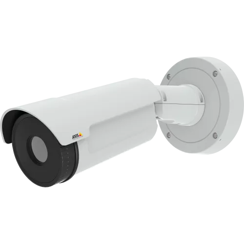 AXIS Q1932-E Thermal is an IP camera in bullet-style design. The camera is viewed from its left. 