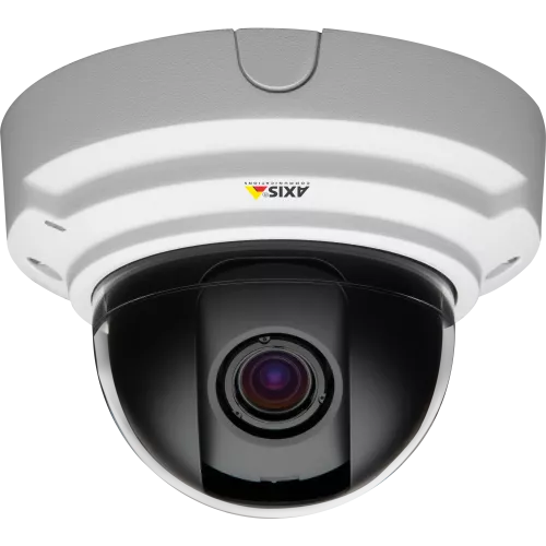 AXIS P3365-V IP Camera is a fixed dome with remote zoom and focus. The product is viewed from its front. 