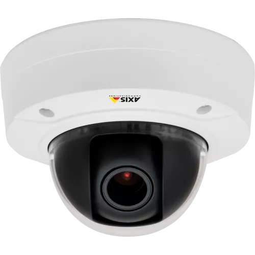 IP Camera AXIS P3214-V has remote zoom, focus and edge storage. The camera is viewed from it´s front.