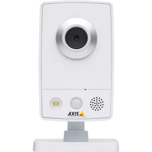 AXIS M1031-W – smallest and smartest wireless network camera with intruder alarm and remote listening. Shown from front.