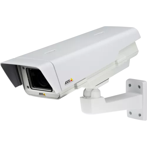 AXIS Q1635-E IP camera is a fixed camera for outdoor use. The product is viewed from its left. 