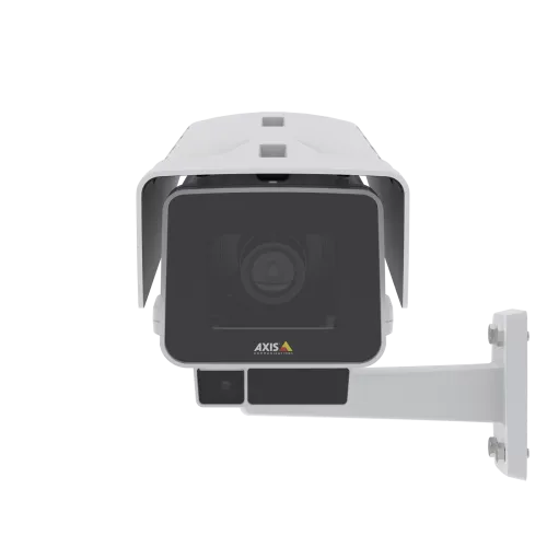 A AXIS P1378-LE IP Camera possui estabilização eletrônica de imagem e OptimizedIR. O produto é visto pela frente.