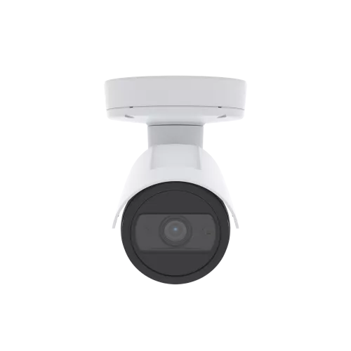 AXIS P1455-LE is an outdoor-ready fixed bullet IP camera with Lightfinder and Forensic WDR. The camera is viewed from its front.