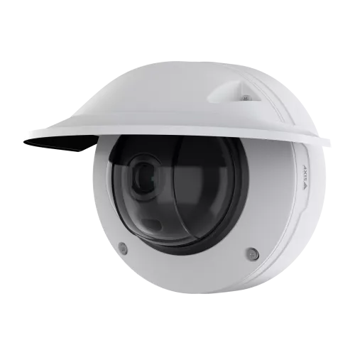 AXIS Q3536-LVE Dome Camera with weathershield, viewed from its left angle