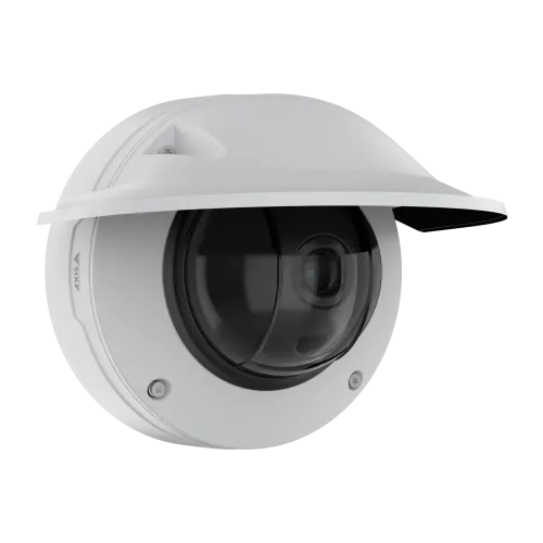 AXIS Q3536-LVE Dome Camera with weathershield, viewed from its right angle