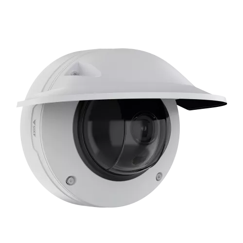 AXIS Q3538-LVE Dome Camera with weathershield, viewed from its right angle