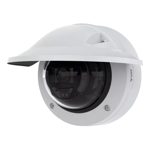 AXIS P3265-LVE Dome Camera with weathershield mounted on wall from left