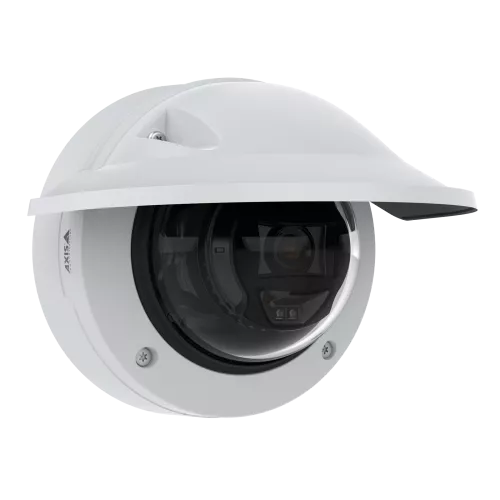 AXIS P3265-LVE Dome Camera with weathershield mounted on wall from right