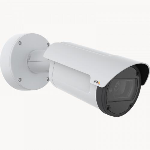 AXIS Q1798-LE IP Camera è dotata di Zipstream e Lightfinder. Il dispositivo è visto dal suo angolo destro.
