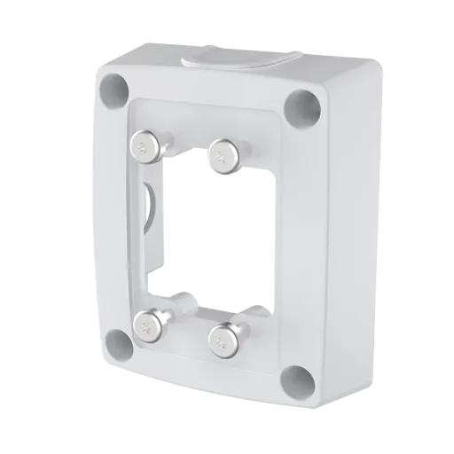 AXIS TQ1601-E Conduit Back Box, blanca en ángulo hacia la izquierda