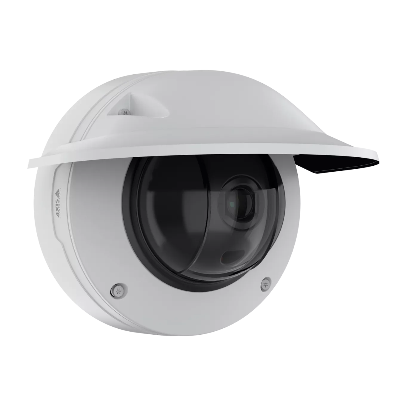 AXIS Q3536-LVE Dome Camera with weathershield, viewed from its right angle