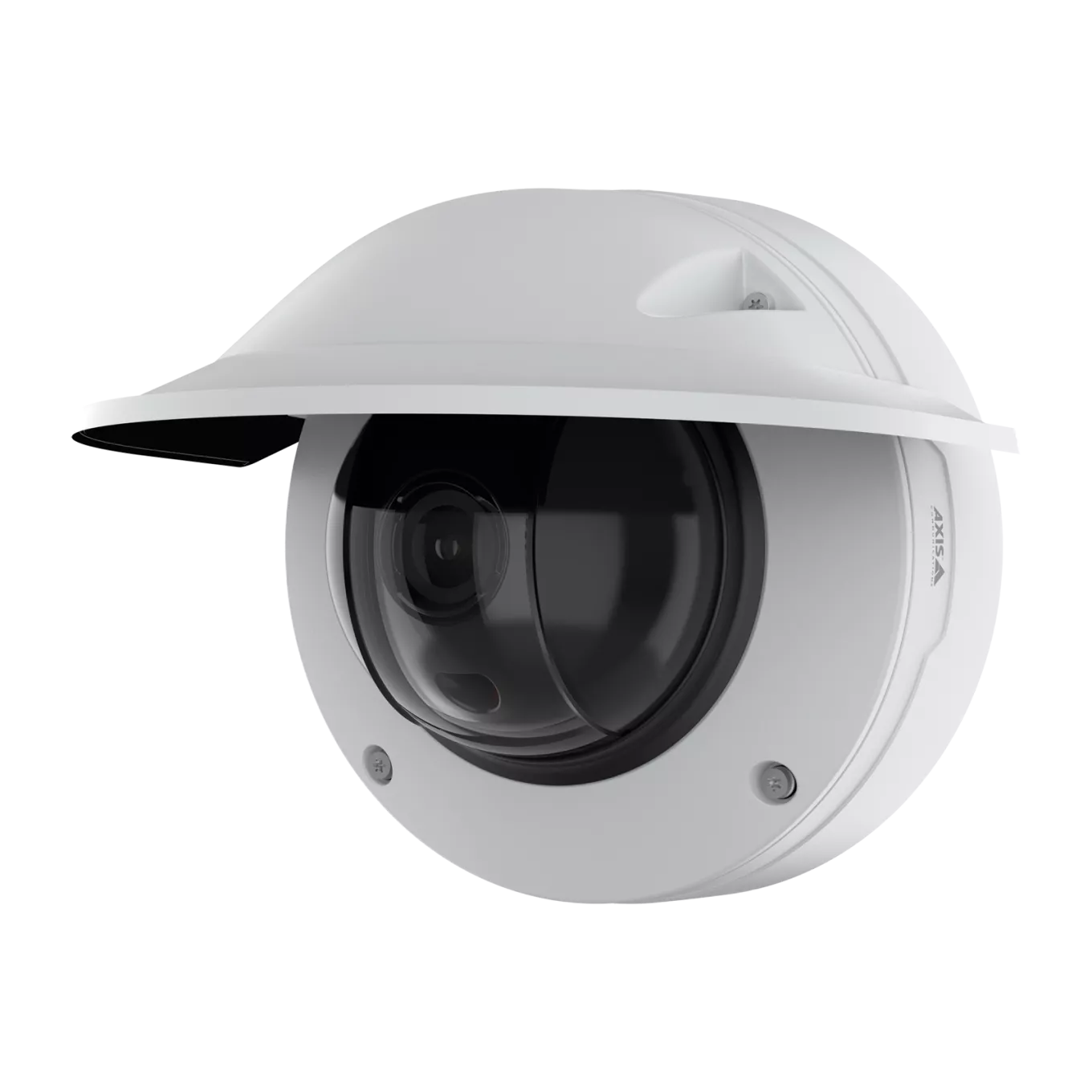 AXIS Q3538-LVE Dome Camera with weathershield, viewed from its left angle