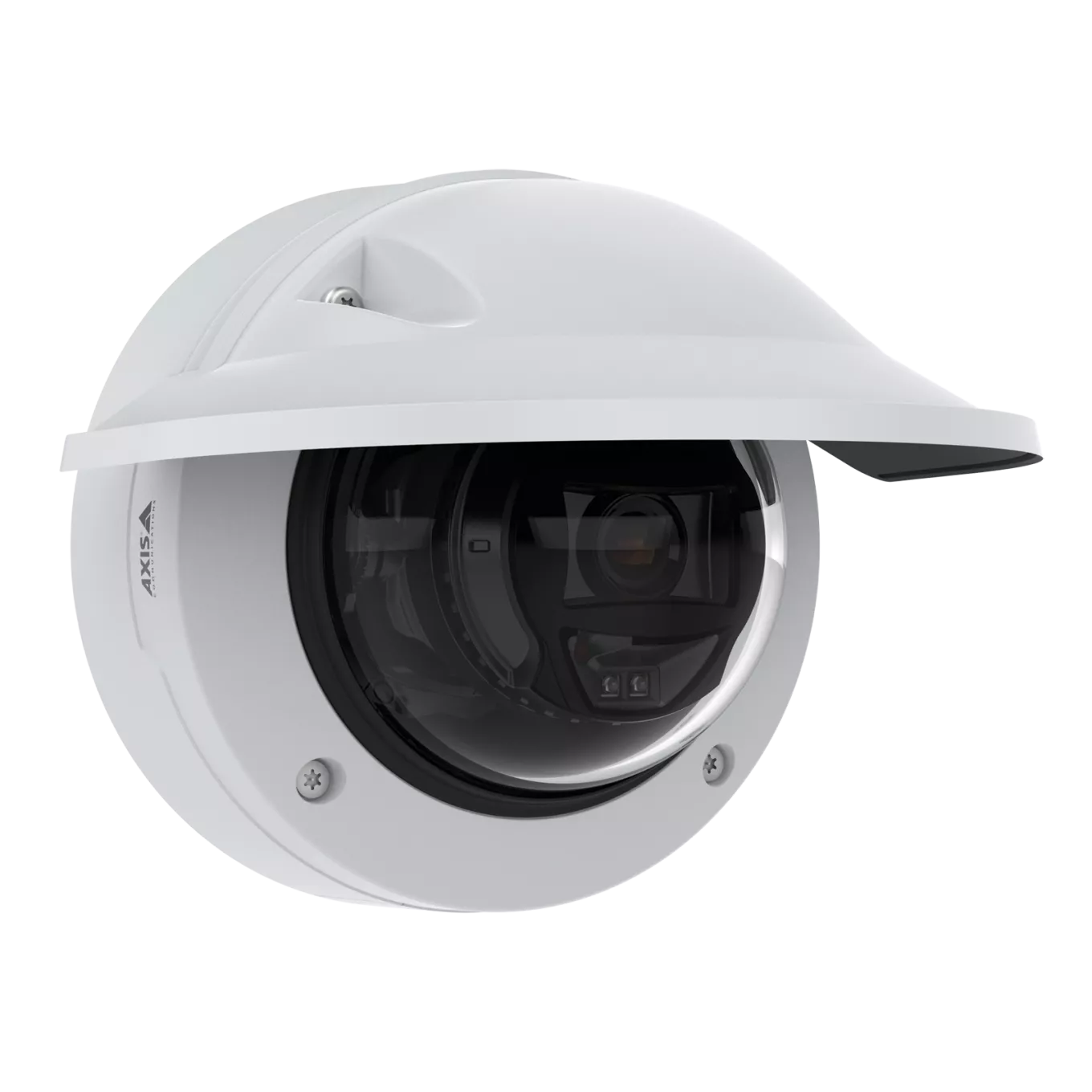 AXIS P3265-LVE Dome Camera with weathershield mounted on wall from right