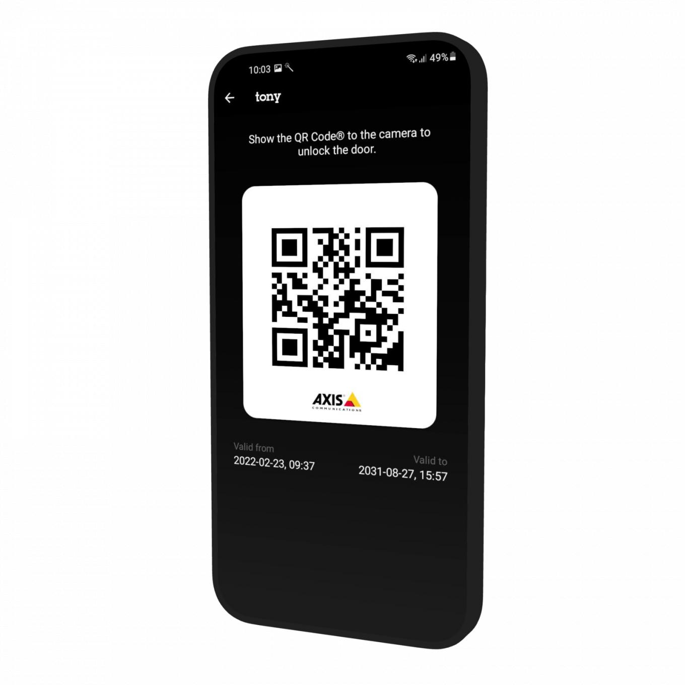 스마트폰의 AXIS Mobile Credential 앱.