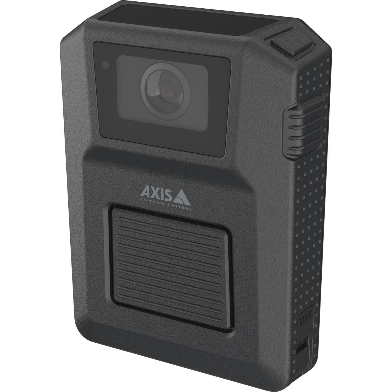 AXIS W102 Body Worn Camera en color negro, vista desde su ángulo izquierdo