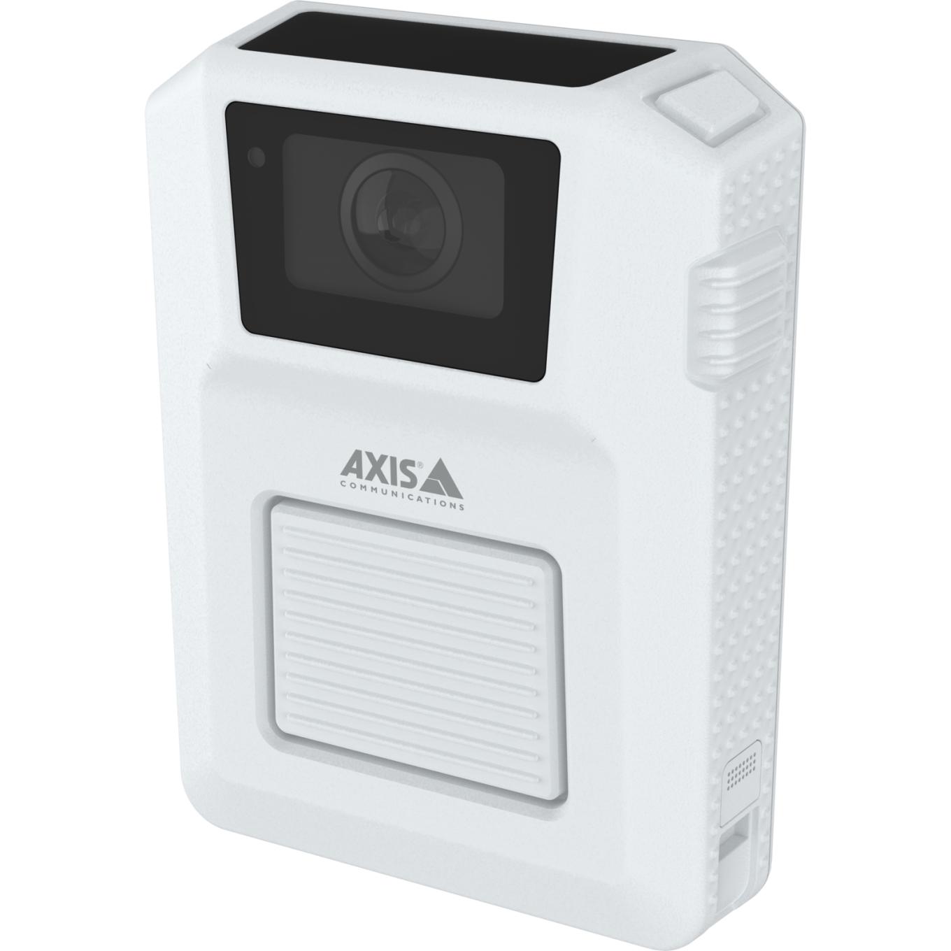 Caméra-piéton AXIS W102 blanche, vue de son angle gauche