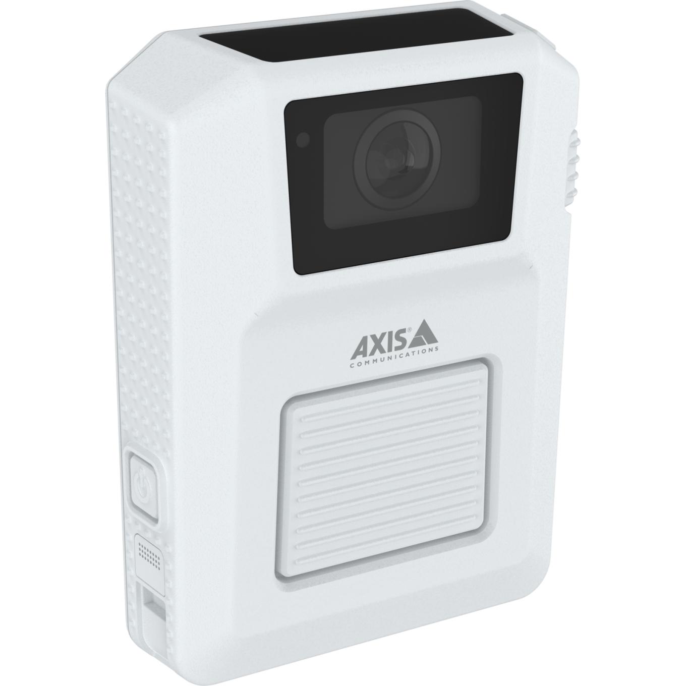 Caméra-piéton AXIS W102 blanche, vue de son angle droit